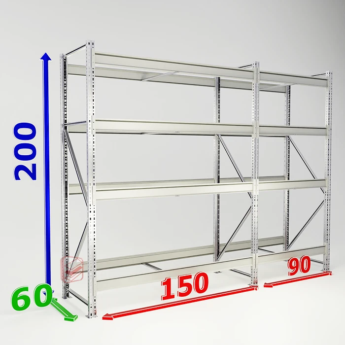 Каркас стеллажа две секции MS Pro 200х/150+90/х60 4 полки фото Стеллаж Мастер