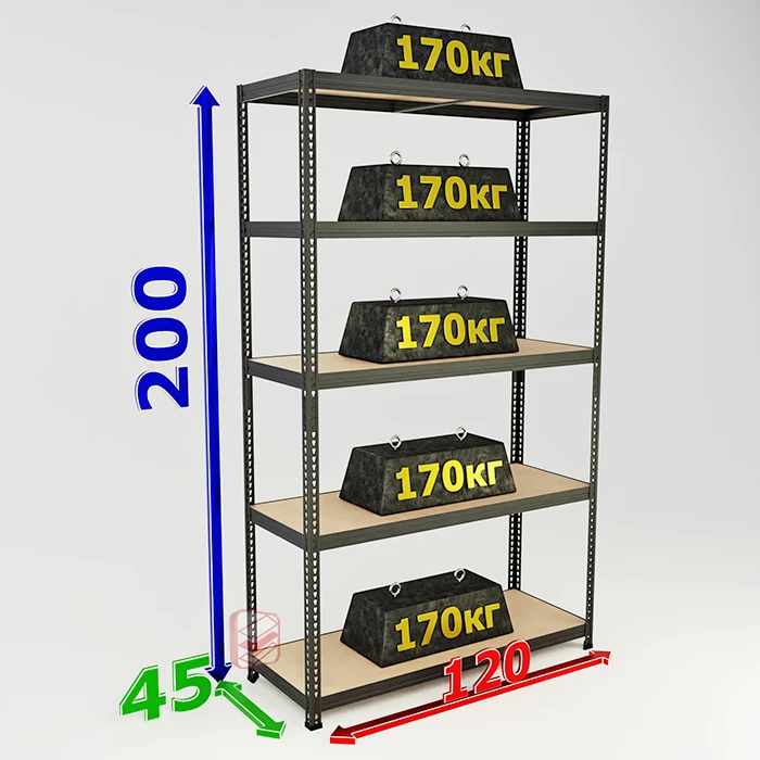 Cтеллаж лофт черный 5 полок SBL 200х120х45 металлический фото СтеллажМастер